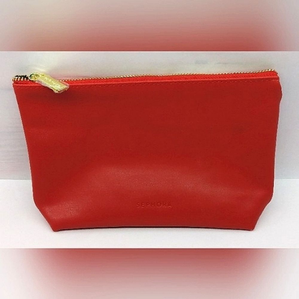 FREE W/ Purchase Sephora Red Cosmetic Makeup Bag with Gold Harware Beauty